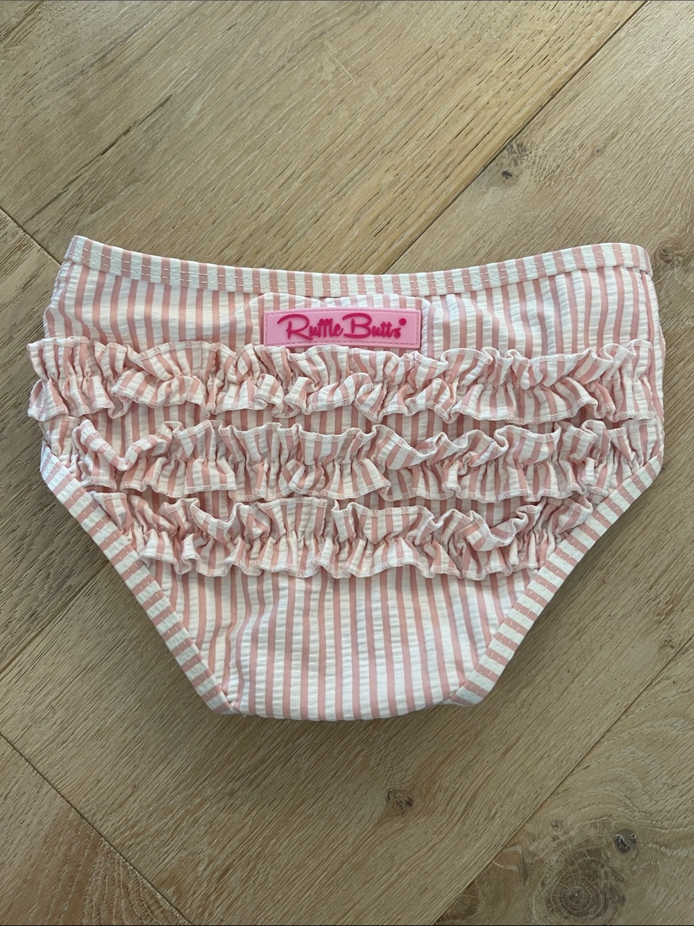 Ruffle Butts Pink & White Striped Ruffle Swim Bottom size 4T